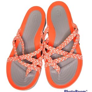 Crocs Woman's 8 Iconic Comfort Sandals Thong Flip flops florescent orange